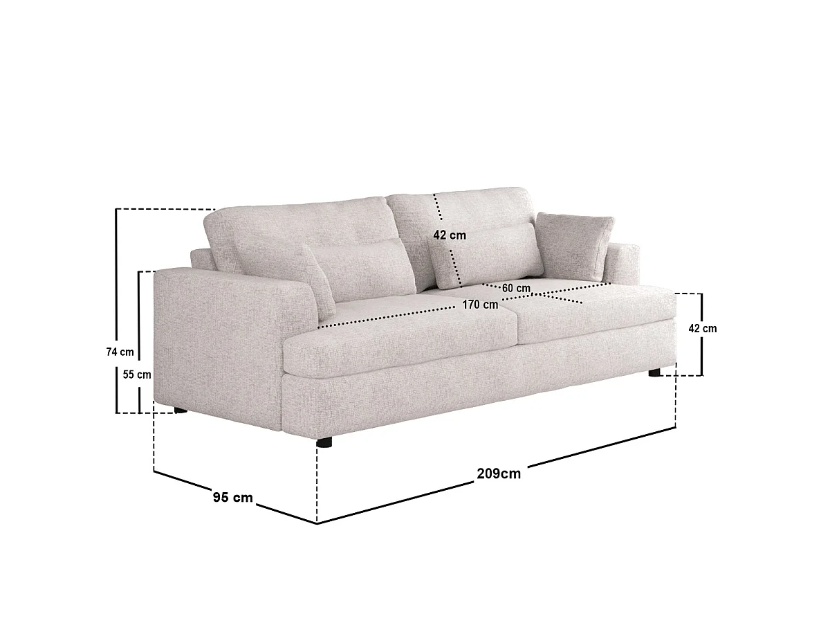 SOLACE+CO Drew 3 Seater Cream Chenille Sofa