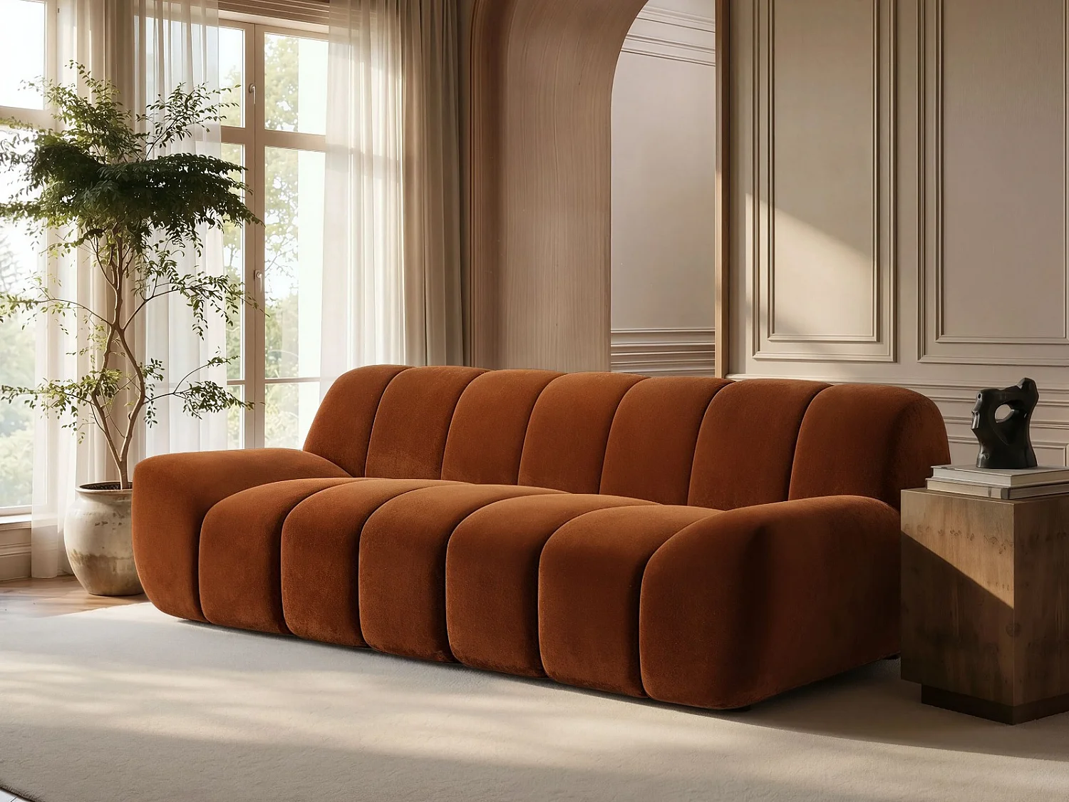 SOLACE+CO Macy Large 3 Seater Sofa Burnt Orange Velvet