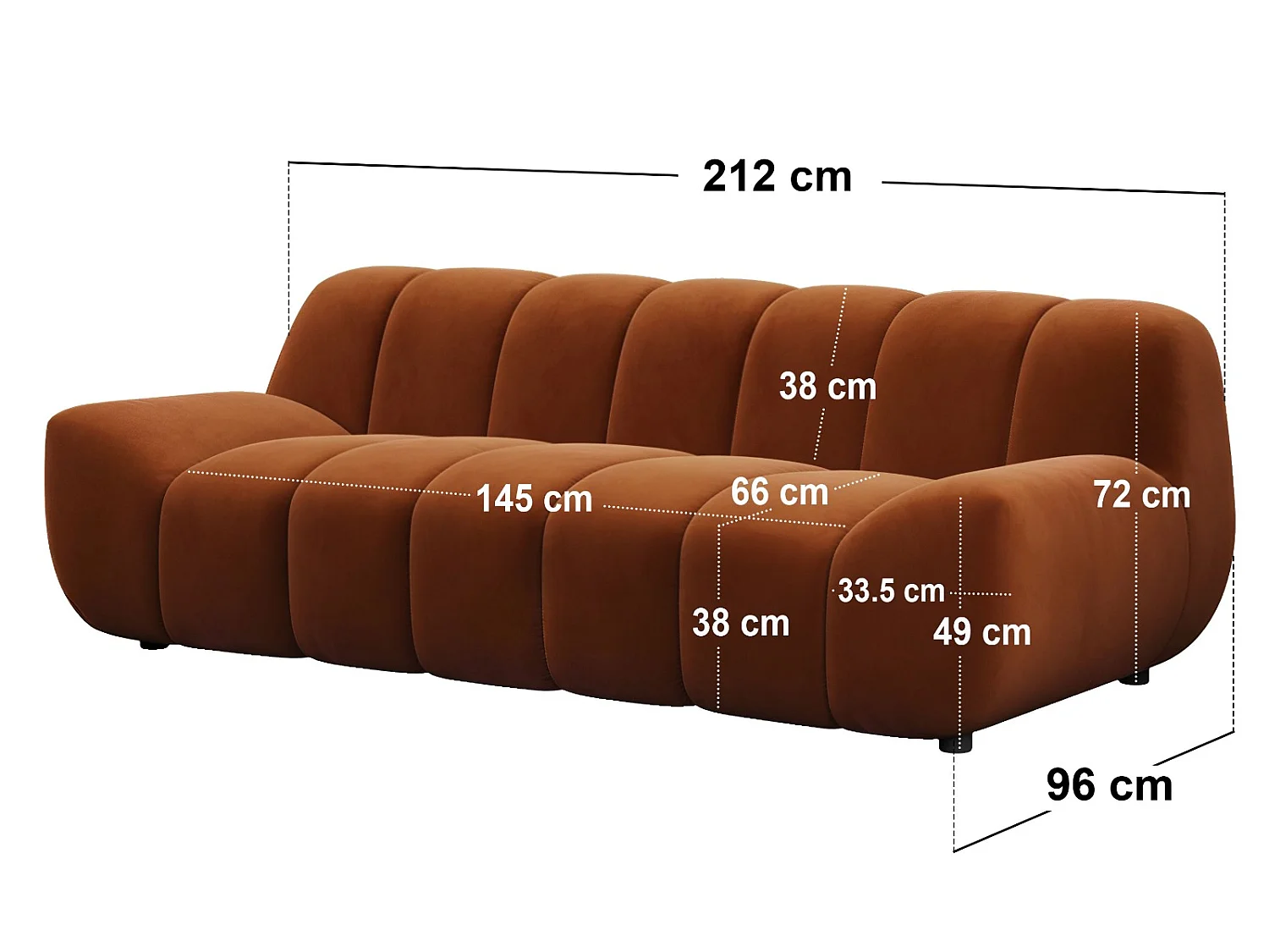 SOLACE+CO Macy Large 3 Seater Sofa Burnt Orange Velvet