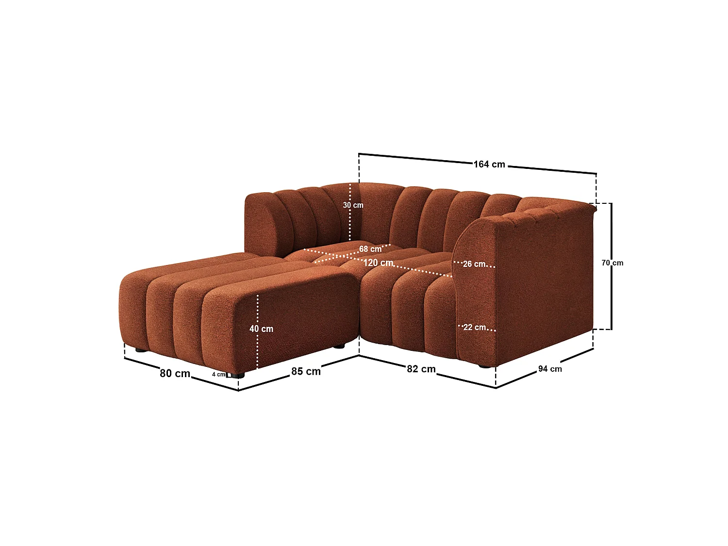 SOLACE+CO Halle 2 Seater with Footstool Burnt Orange Chenille