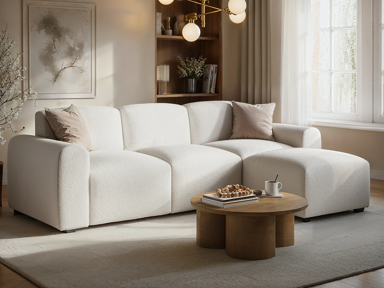 Flair Manon Boucle 3 Seater Modular Corner Sofa Cream