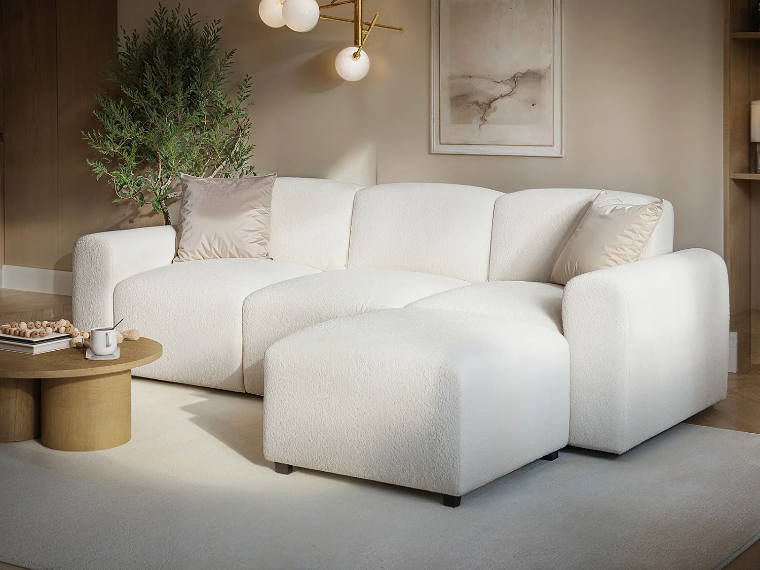 Flair Manon Boucle 3 Seater Modular Corner Sofa Cream