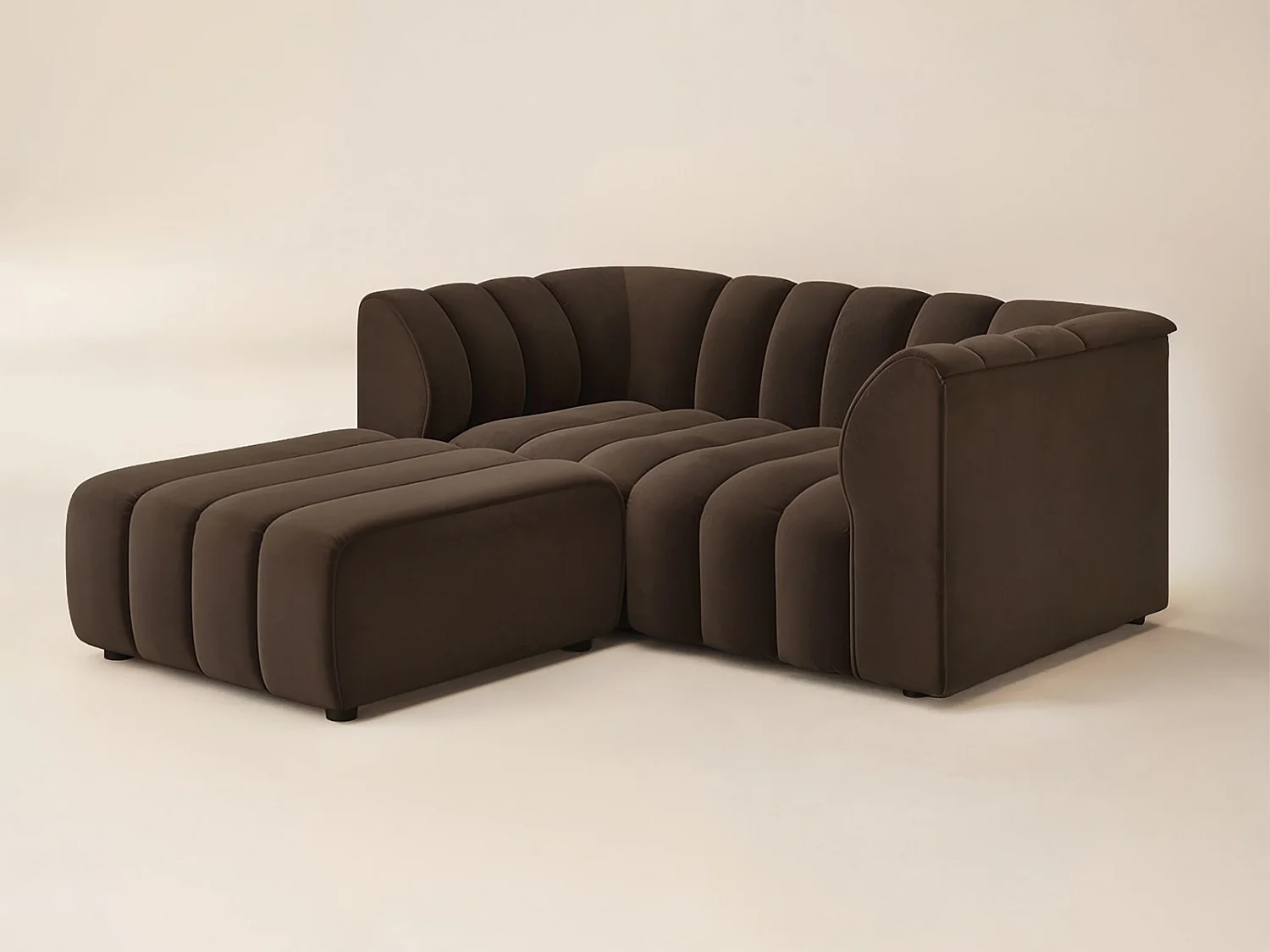 SOLACE+CO Halle 2 Seater with Footstool Brown Velvet