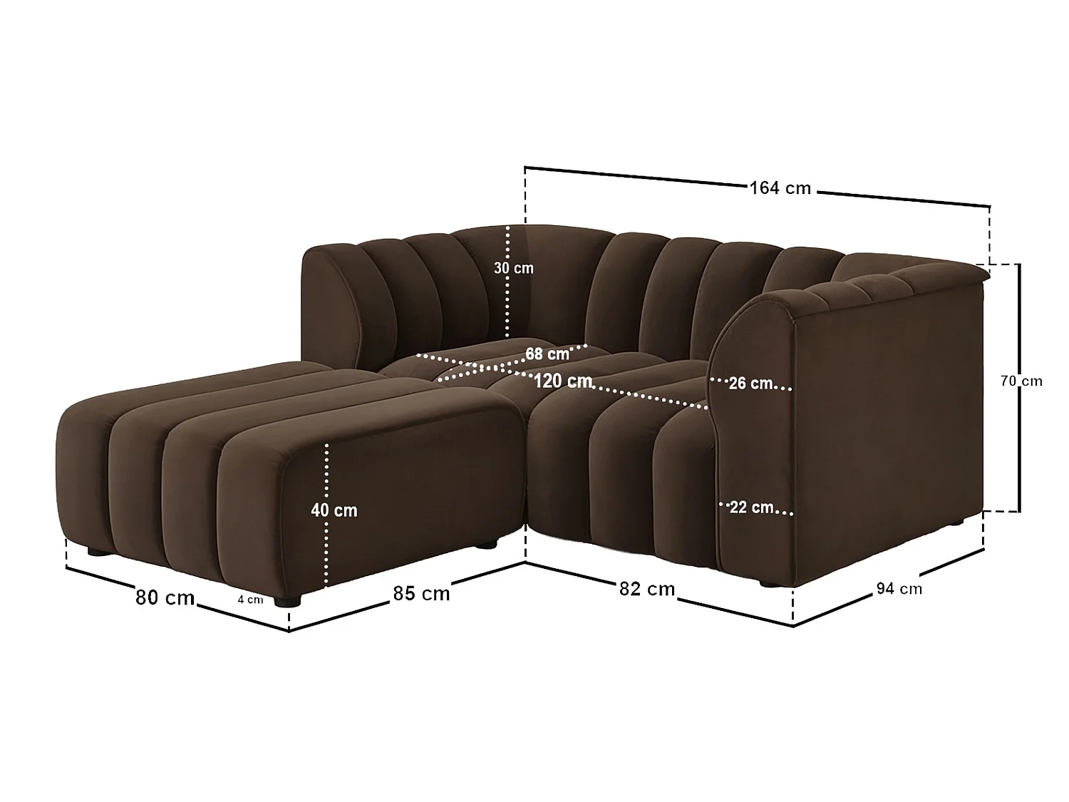 SOLACE+CO Halle 2 Seater with Footstool Brown Velvet