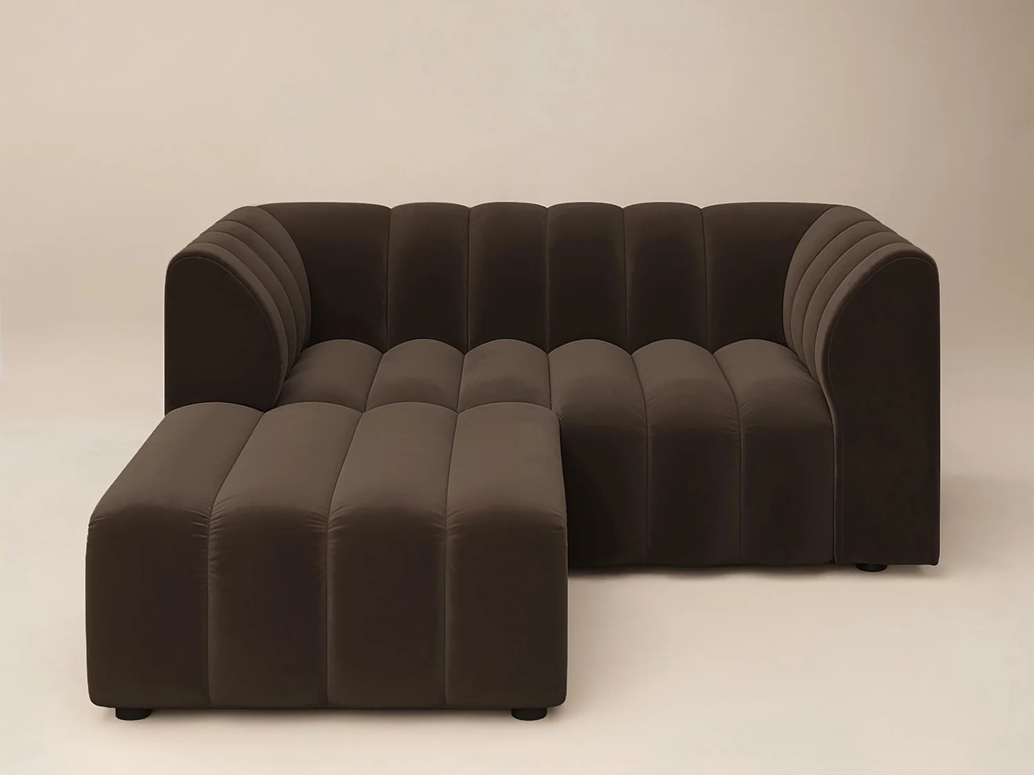 SOLACE+CO Halle 2 Seater with Footstool Brown Velvet