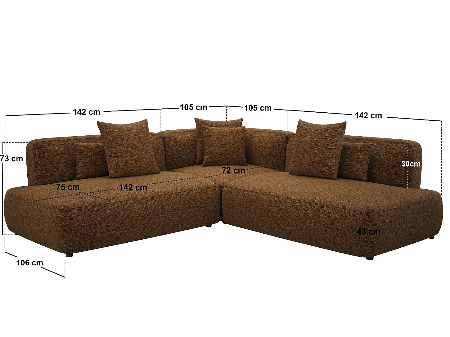 SOLACE+CO Luna Large Sofa Brown Chenille