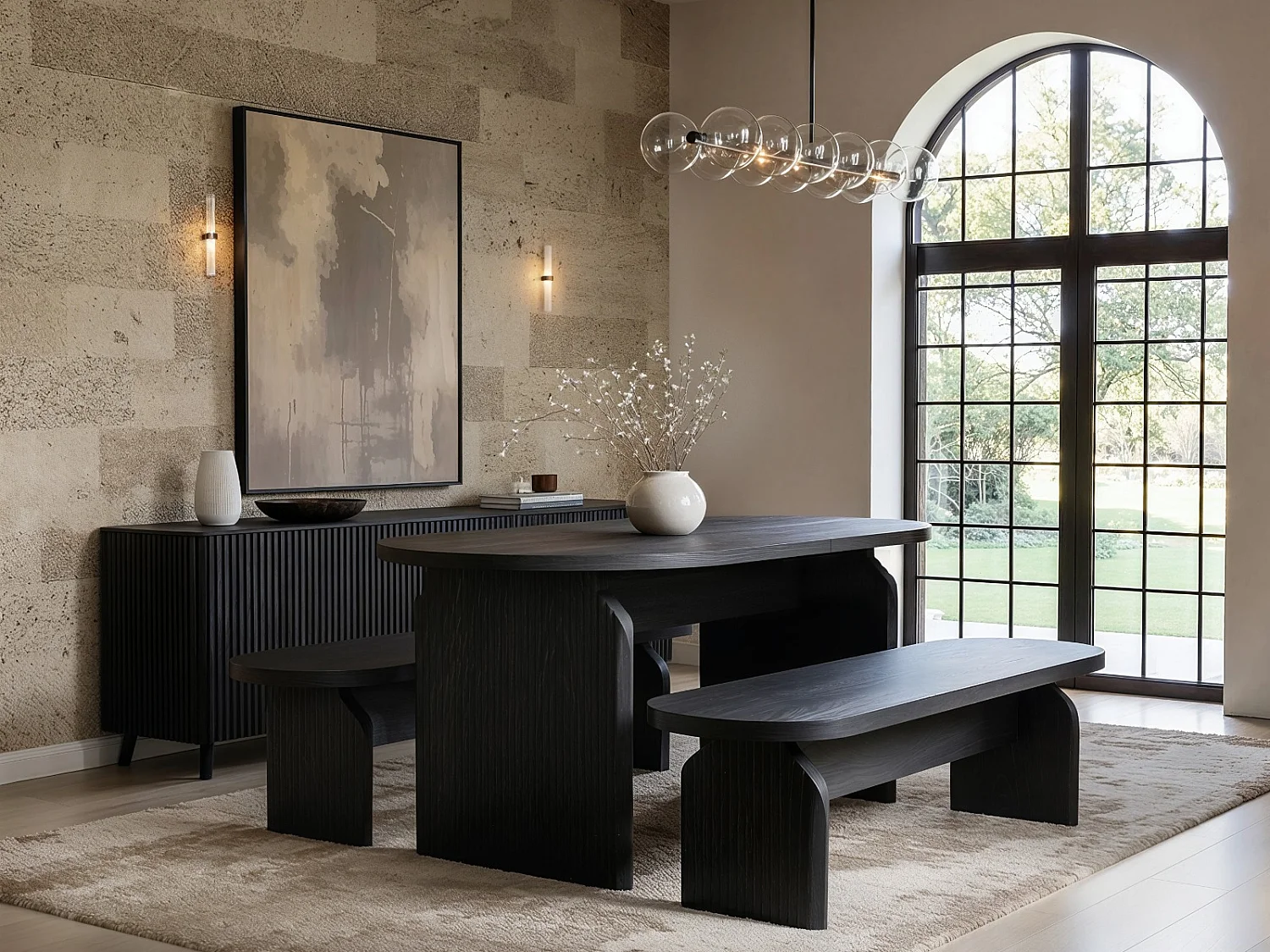 SOLACE+CO Varm Black Dining Table with Bench Set