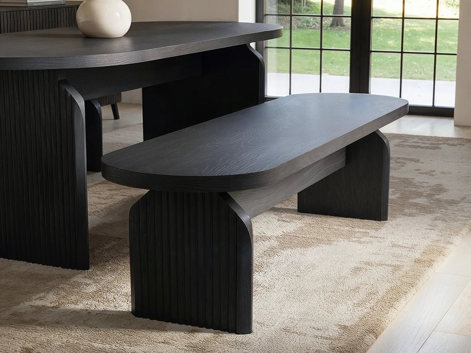 SOLACE+CO Varm Black Dining Table with Bench Set
