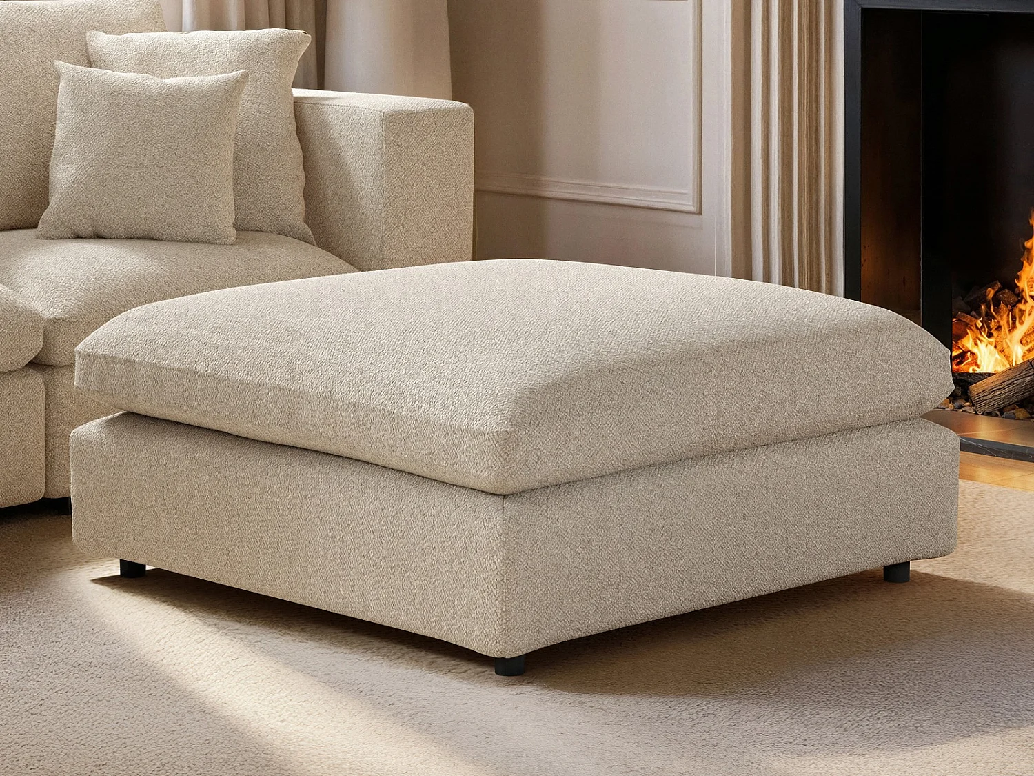 SOLACE+CO Asher 3 Seater Sofa with Footstool Beige Boucle