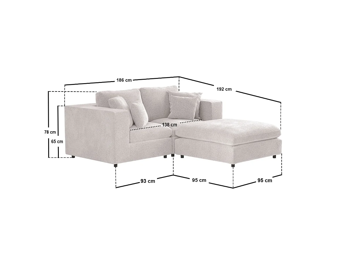 SOLACE+CO Asher 3 Seater Sofa with Footstool Beige Boucle