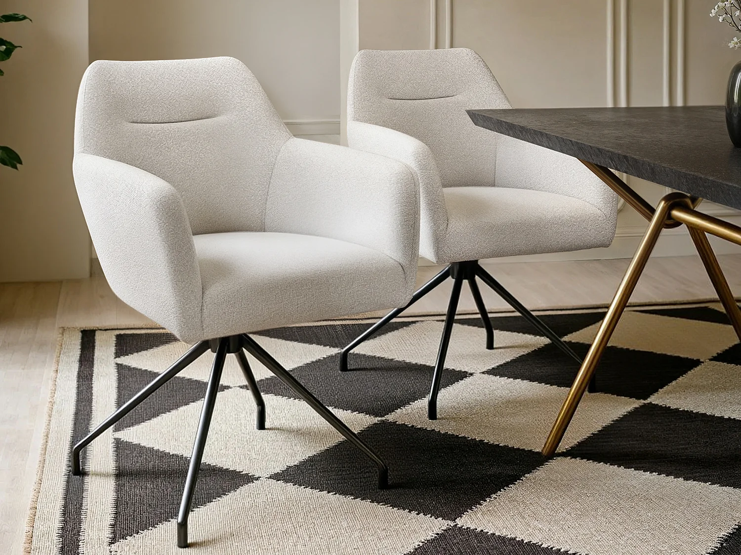 SOLACE+CO Lexi Dining Table with 4 Isla Swivel Dining Chairs Cream