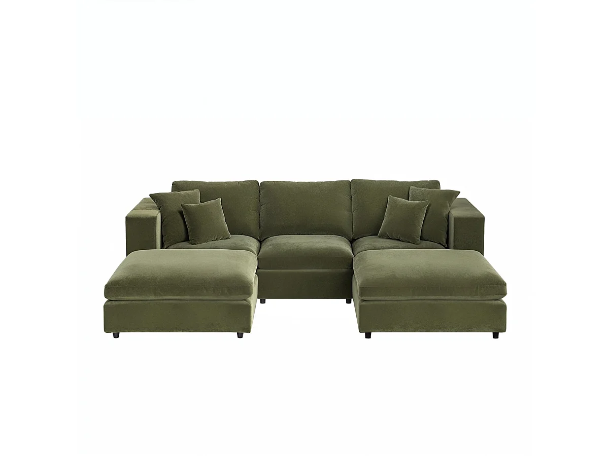 SOLACE+CO Asher U Shape Corner Sofa Bundle Khaki Green Velvet