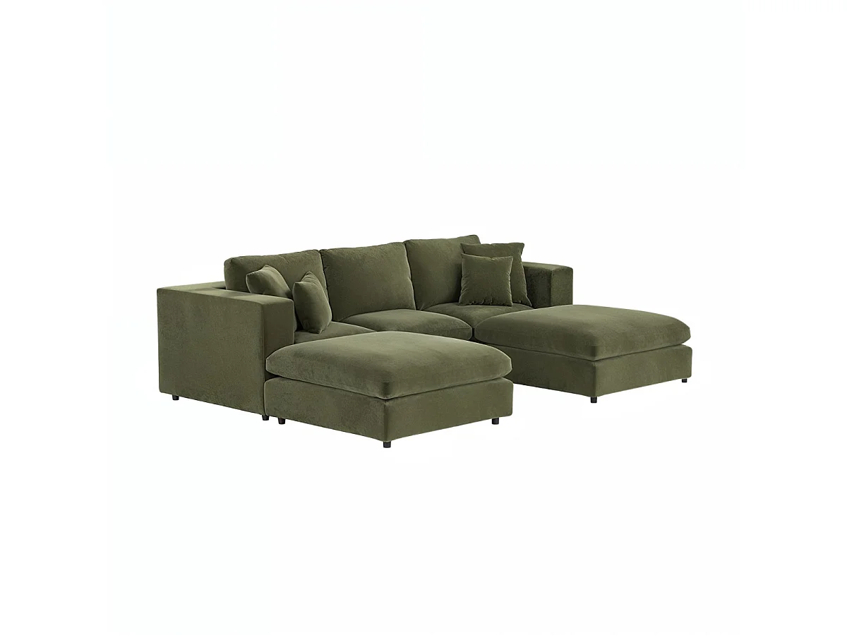 SOLACE+CO Asher U Shape Corner Sofa Bundle Khaki Green Velvet