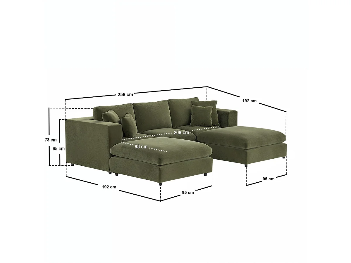 SOLACE+CO Asher U Shape Corner Sofa Bundle Khaki Green Velvet