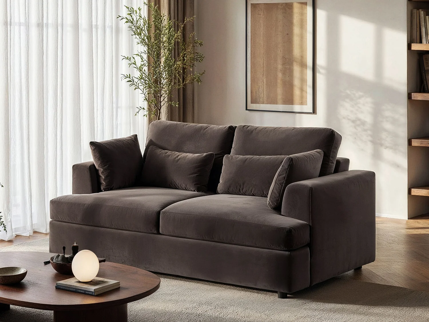 SOLACE+CO Drew 2 Seater Brown Velvet Sofa