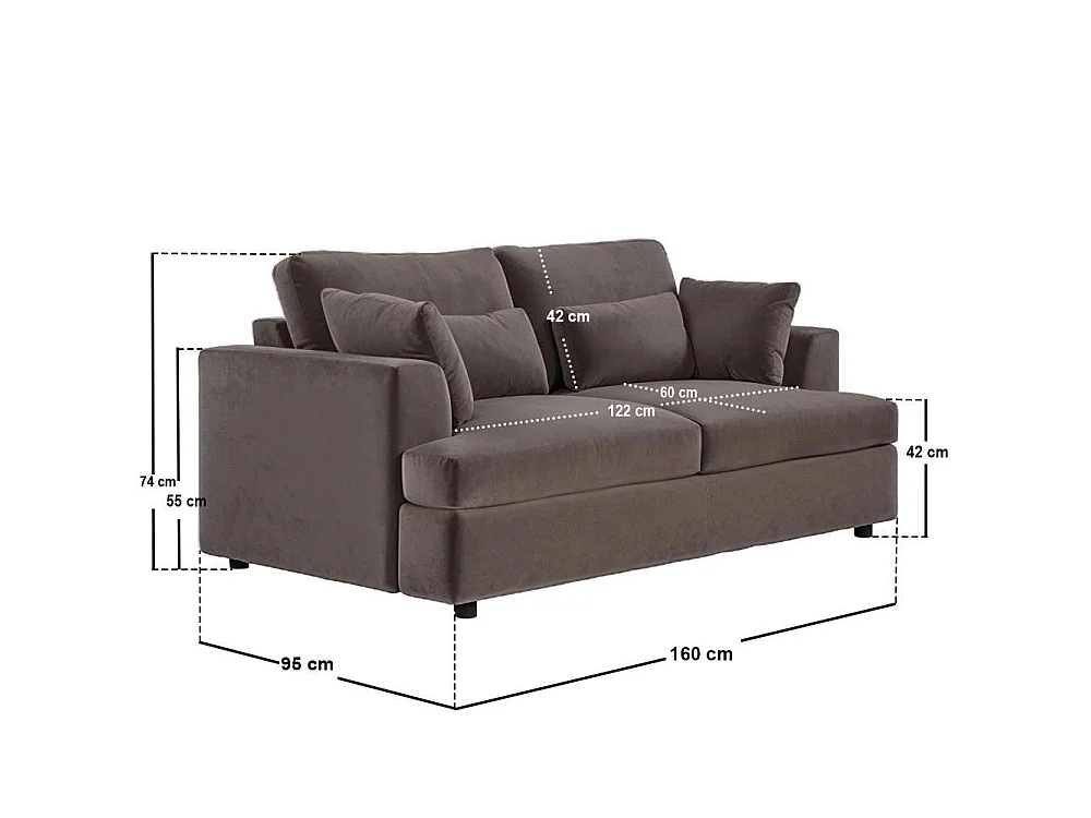 SOLACE+CO Drew 2 Seater Brown Velvet Sofa