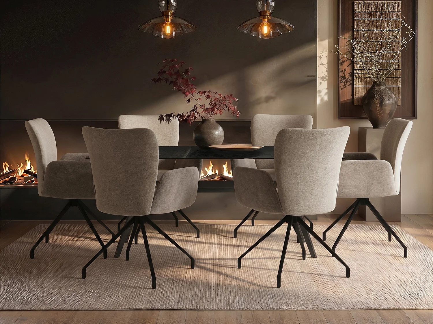 SOLACE+CO Emil Glass Dining Table with 6 Kora Chairs Set