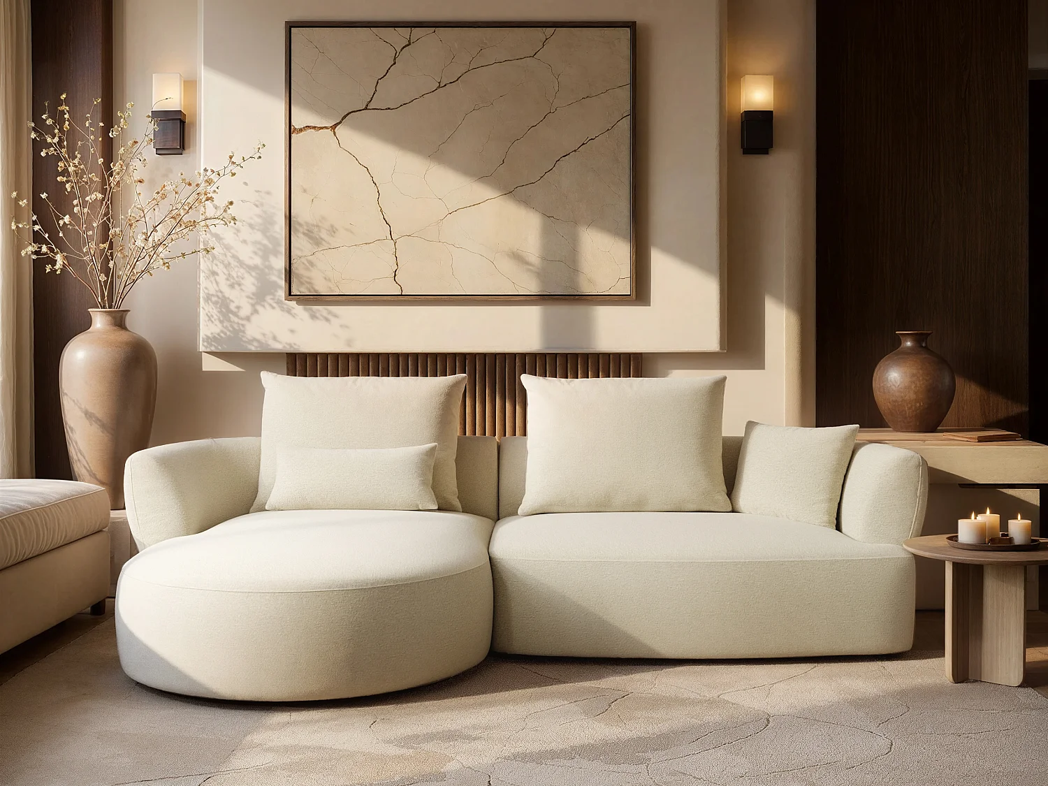 SOLACE+CO Lia Large L Shape Sofa Beige Chenille