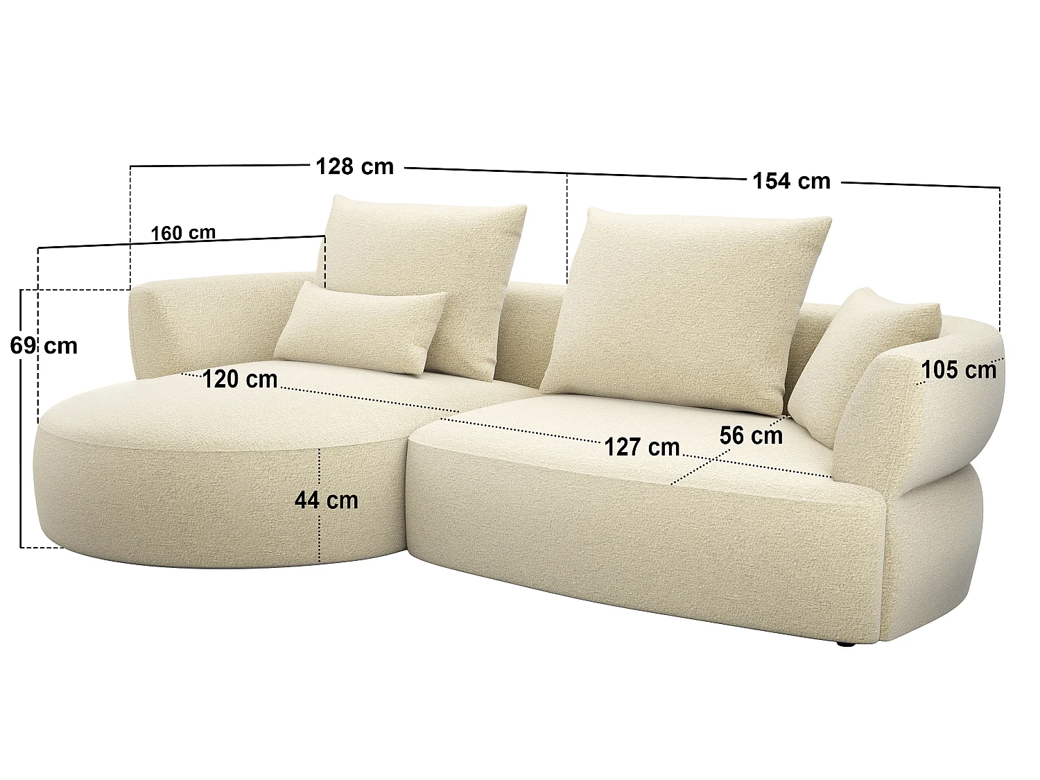 SOLACE+CO Lia Large L Shape Sofa Beige Chenille
