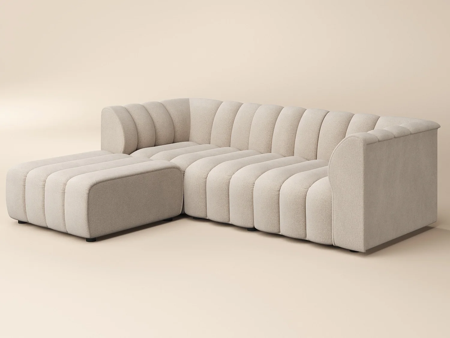 SOLACE+CO Halle 3 Seater Sofa with Footstool Beige Chenille