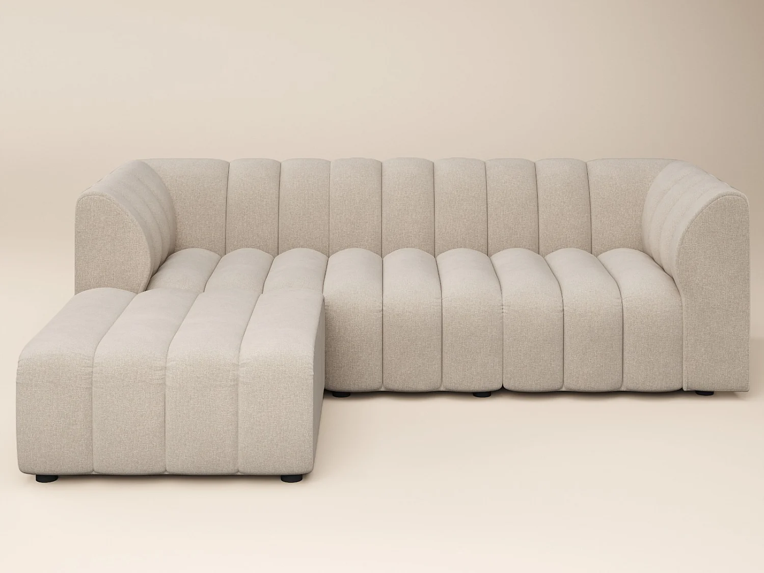SOLACE+CO Halle 3 Seater Sofa with Footstool Beige Chenille