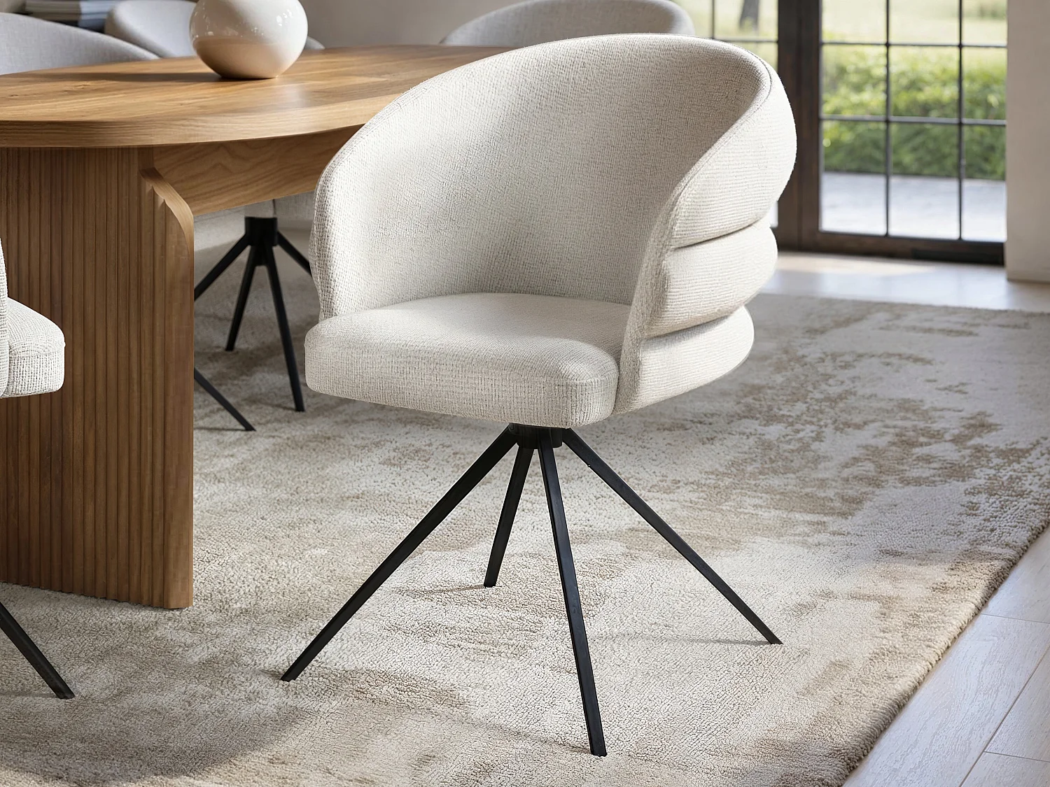SOLACE+CO Varm Wooden Ribbed Dining Table with 6 Eira Chairs Set