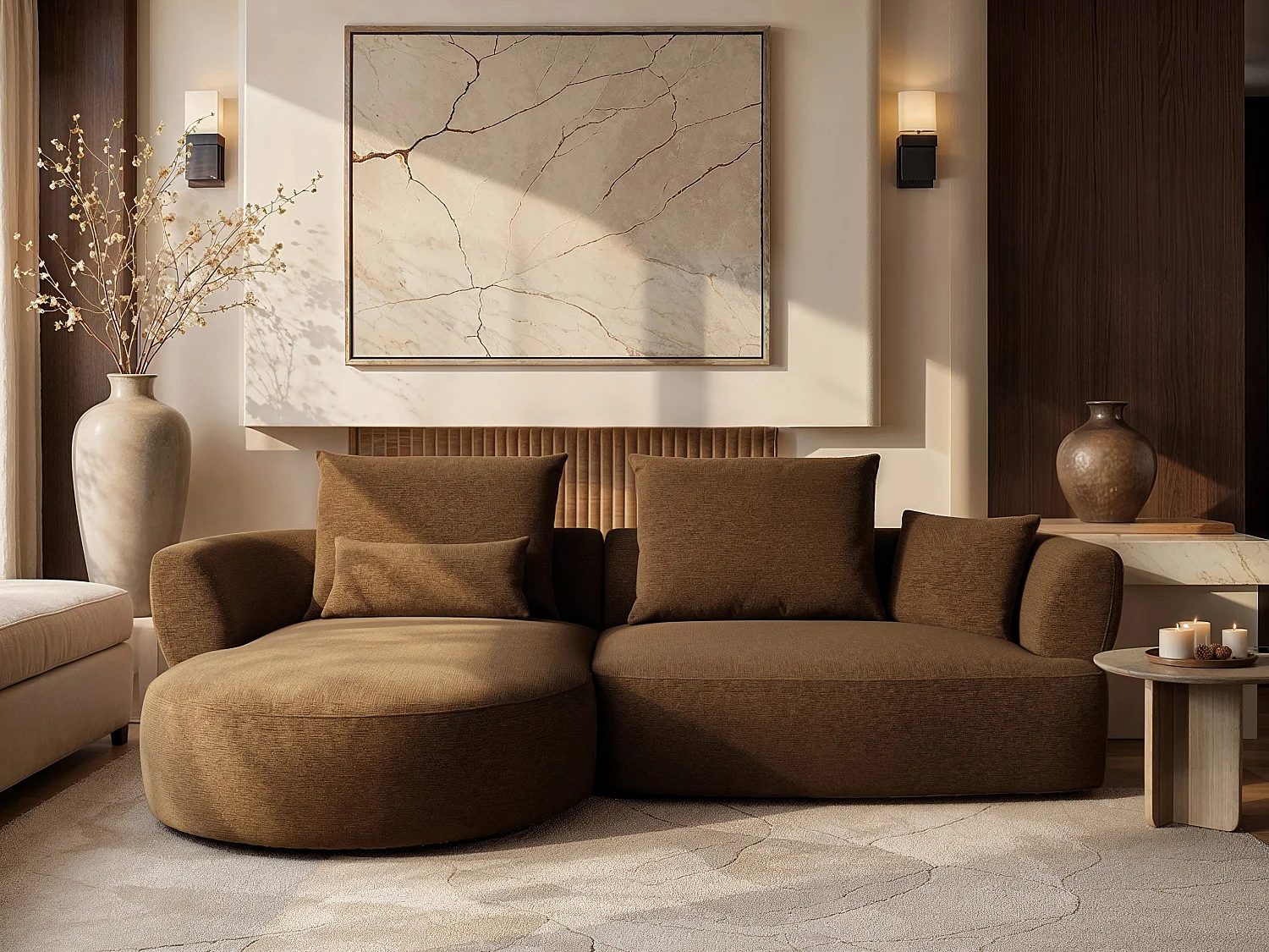 SOLACE+CO Lia Large L Shape Sofa Brown Chenille
