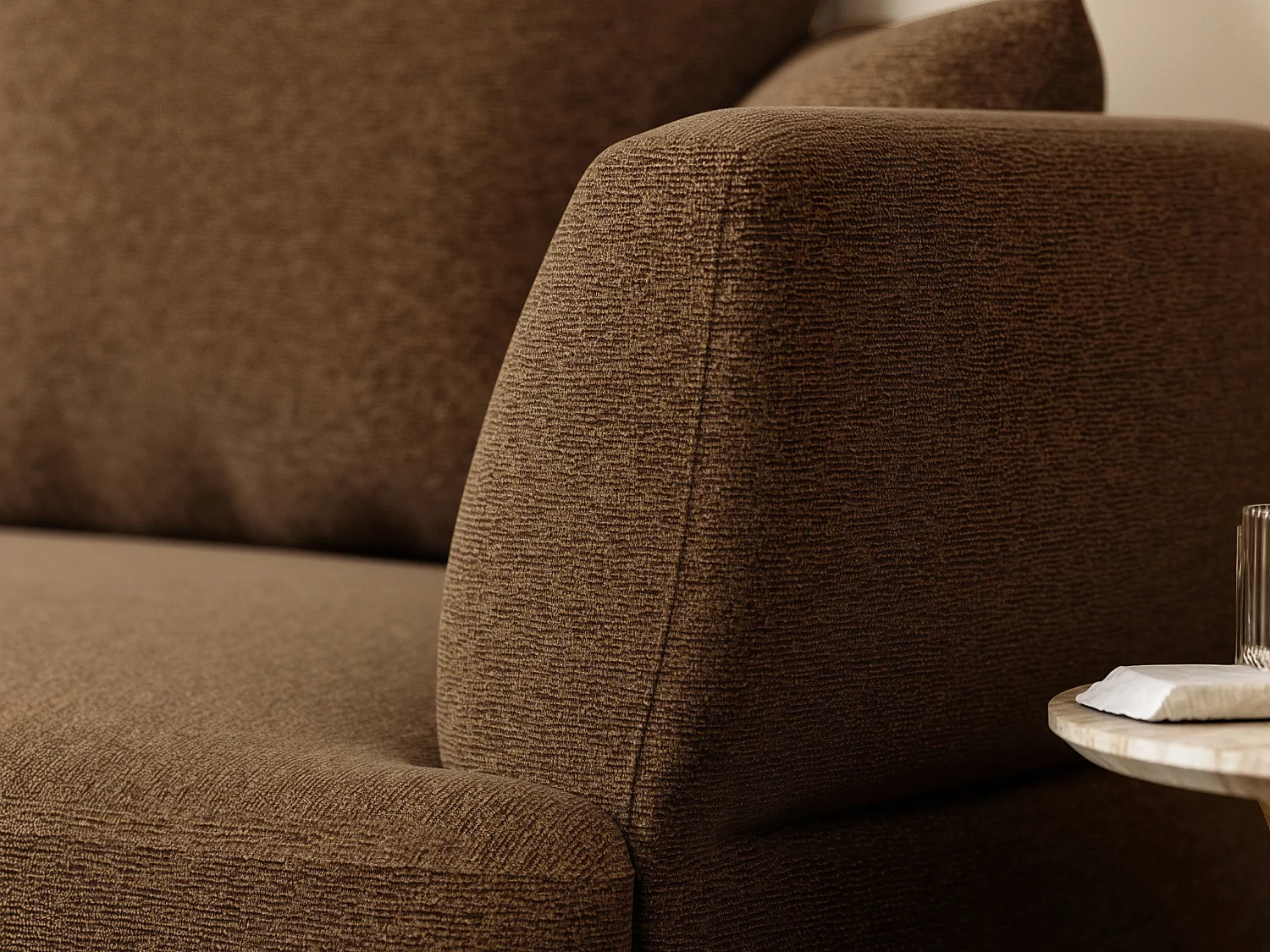 SOLACE+CO Lia Large L Shape Sofa Brown Chenille