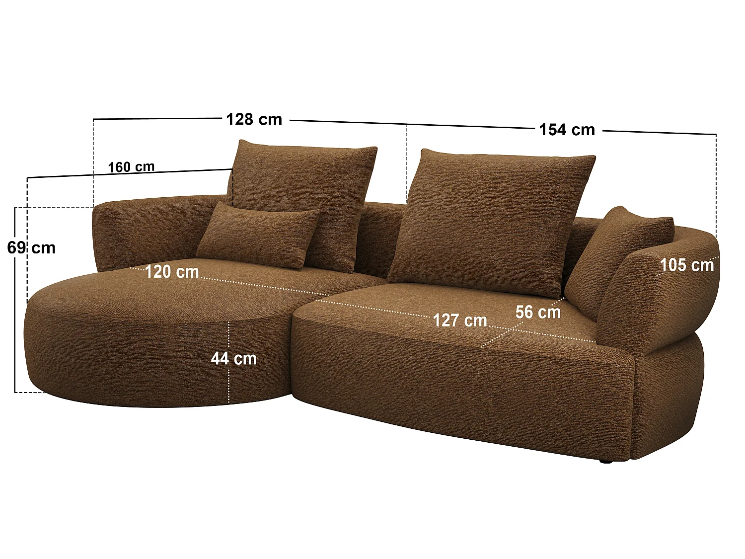 SOLACE+CO Lia Large L Shape Sofa Brown Chenille