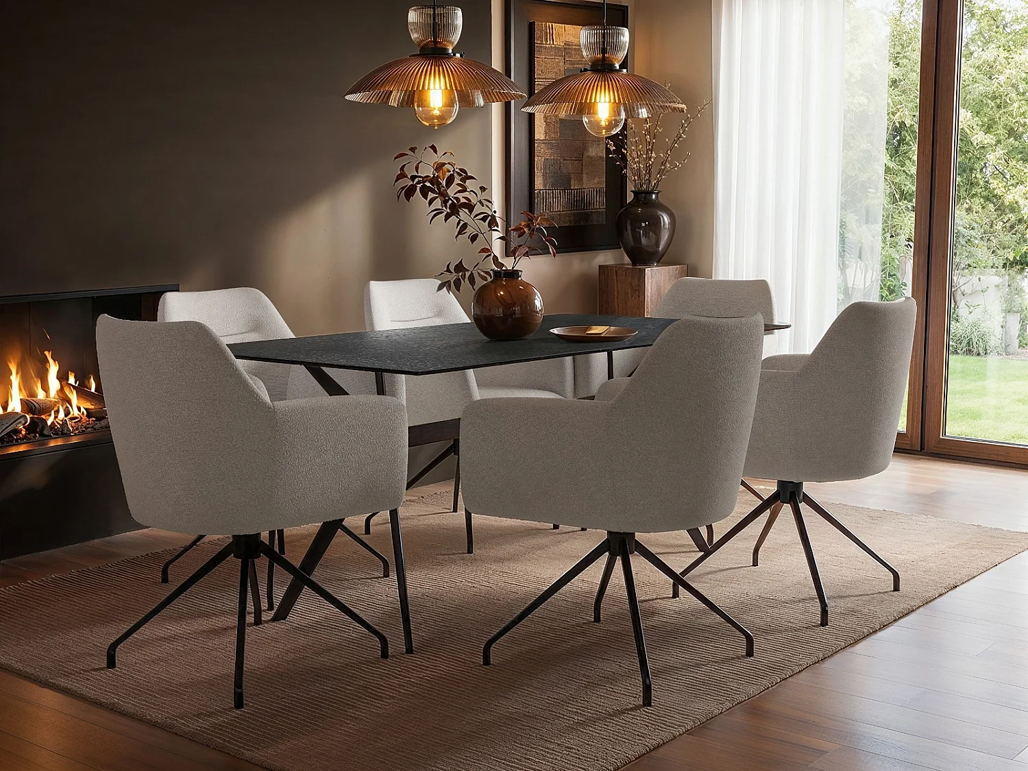 SOLACE+CO Emil Glass Dining Table with 6 Isla Chairs Set