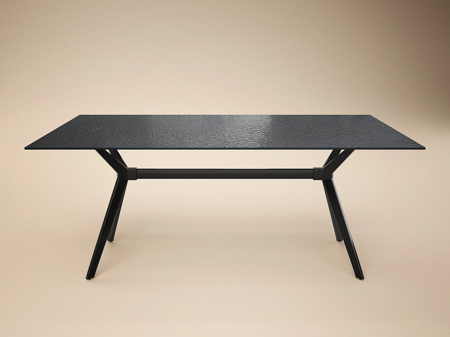 SOLACE+CO Emil Black Glass Rectangle Dining Table & Estella Beige Set of 4