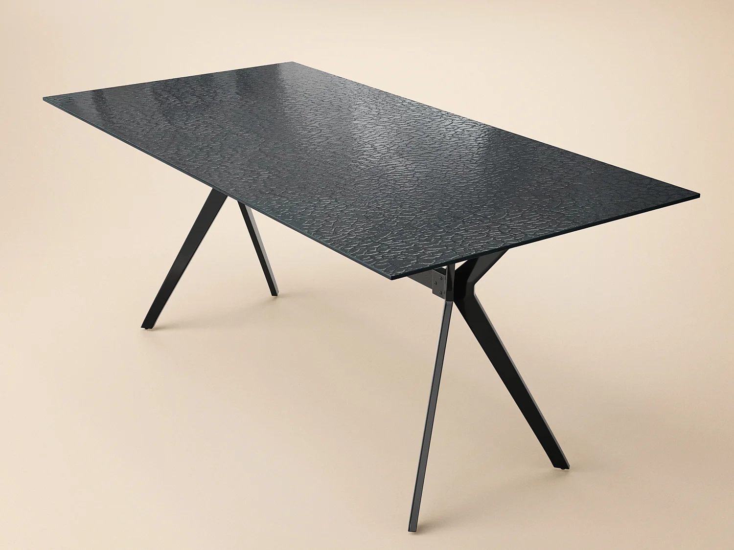 SOLACE+CO Emil Black Glass Rectangle Dining Table & Estella Beige Set of 4