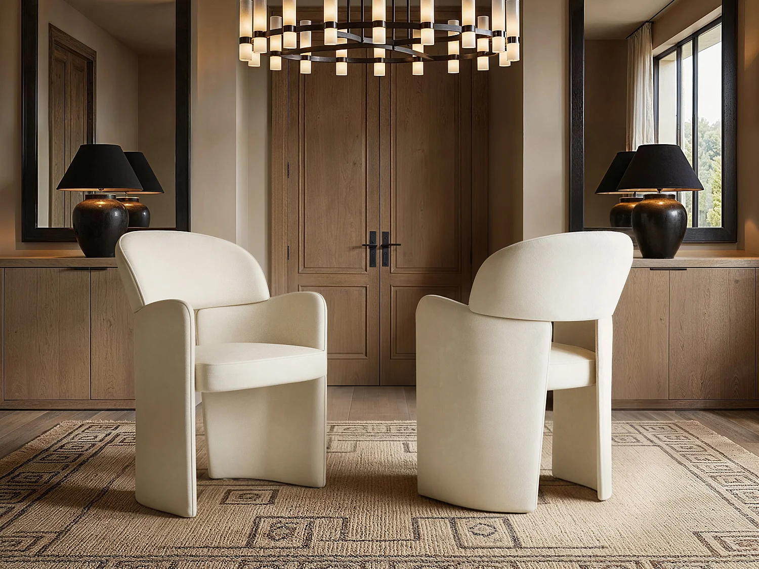 SOLACE+CO Elin Sintered Stone Effect Dining Table & Estella Beige Chair Set of 4