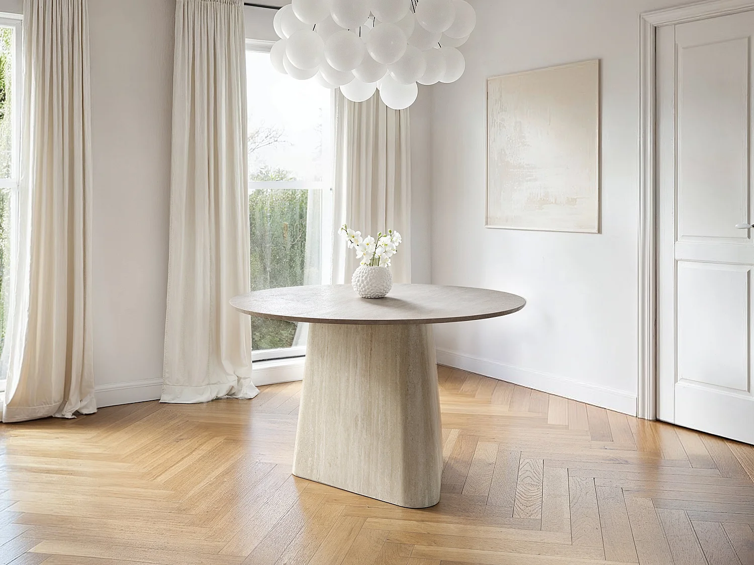 SOLACE+CO Elin Sintered Stone Effect Dining Table & Estella Beige Chair Set of 4