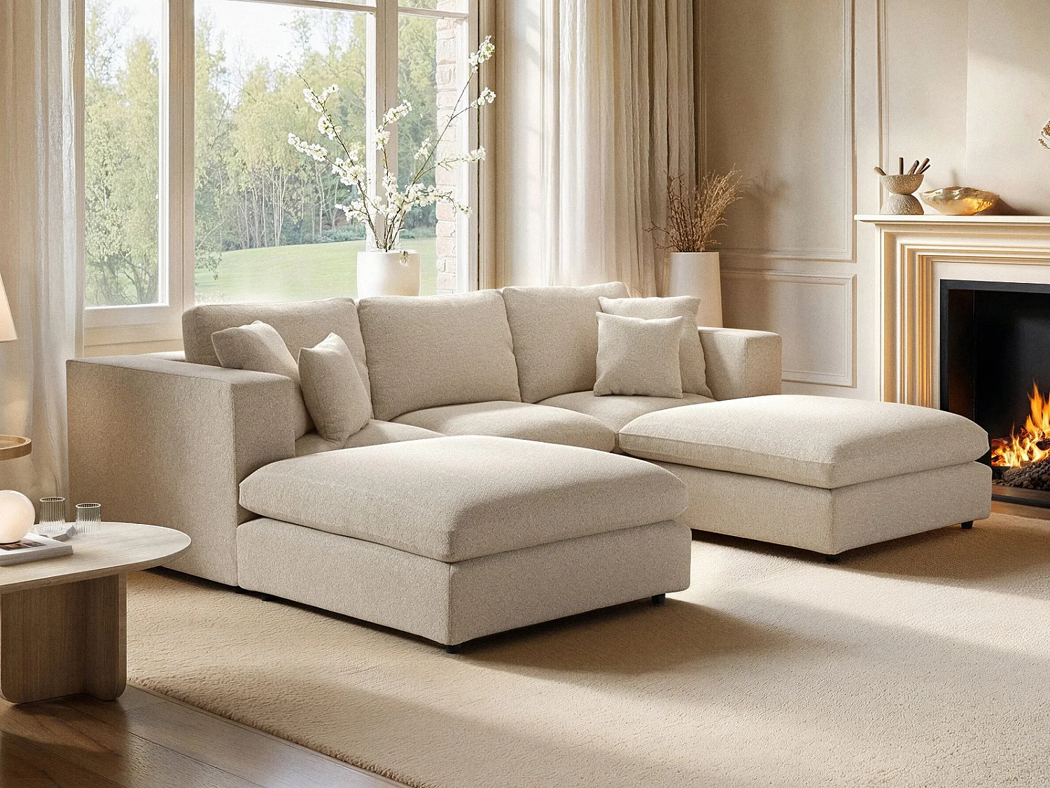 SOLACE+CO Asher U Shape Corner Sofa Bundle Beige Boucle