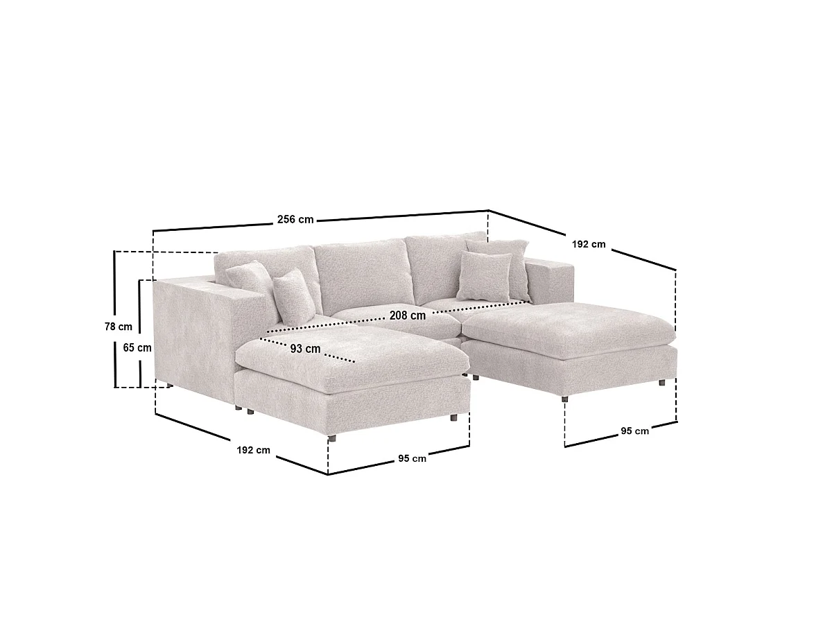 SOLACE+CO Asher U Shape Corner Sofa Bundle Beige Boucle