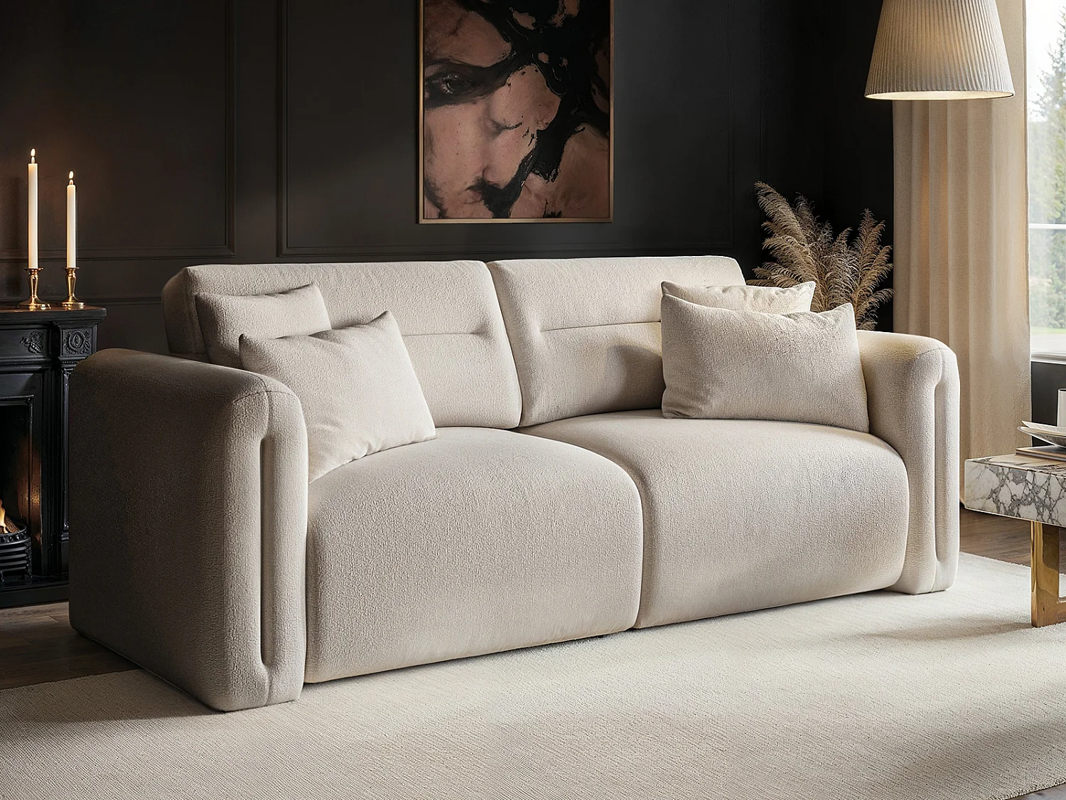 SOLACE+CO Mabel 3 Seater Sofa Beige Chenille