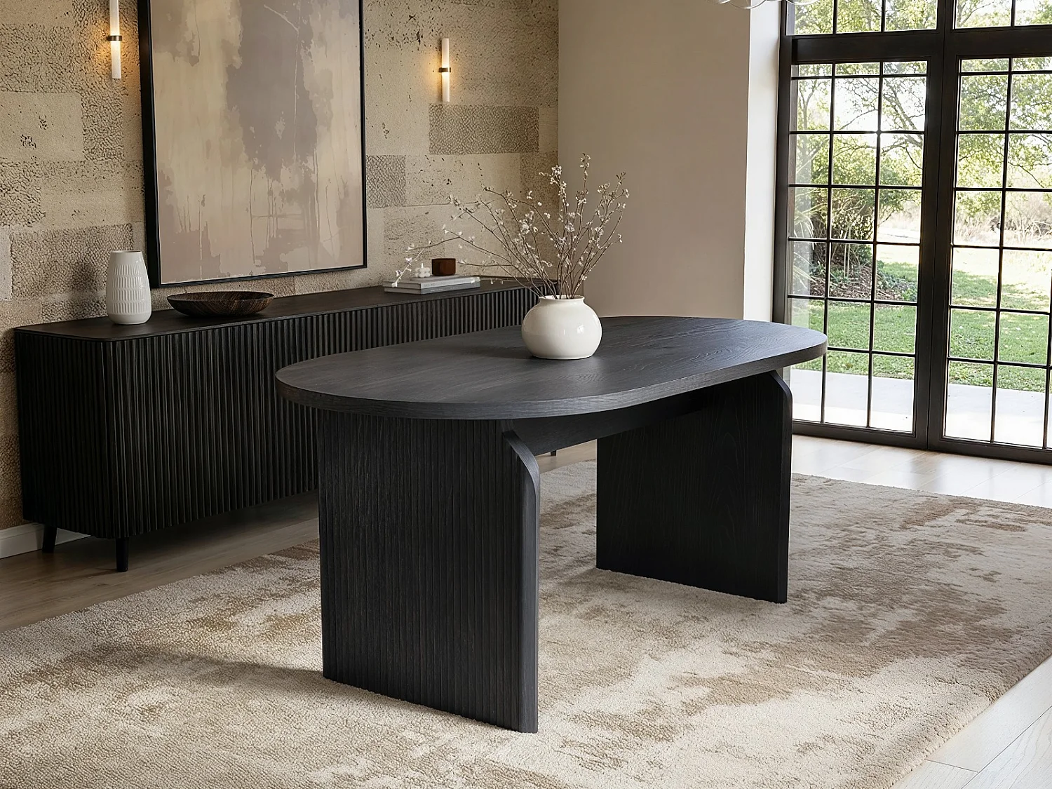 SOLACE+CO Varm Black Extendable Dining Table with Bench Set