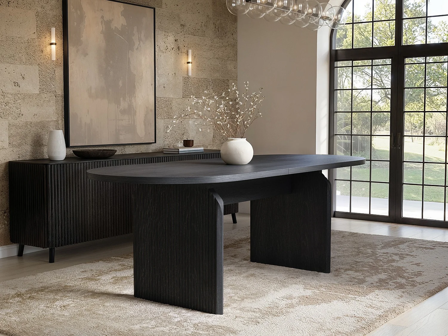 SOLACE+CO Varm Black Extendable Dining Table with Bench Set