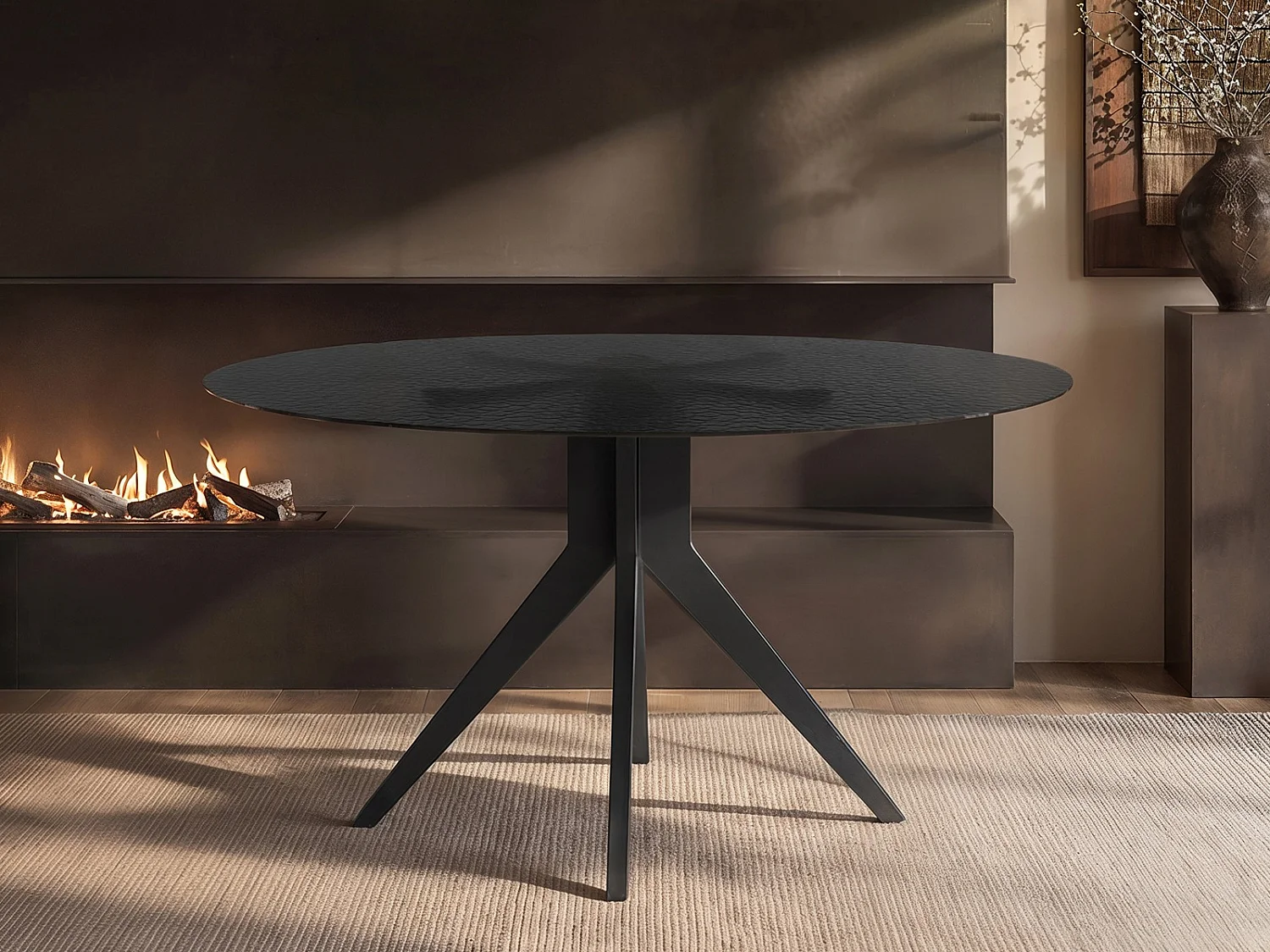 SOLACE+CO Emil Round Glass Dining Table with 4 Aiko Chairs Set
