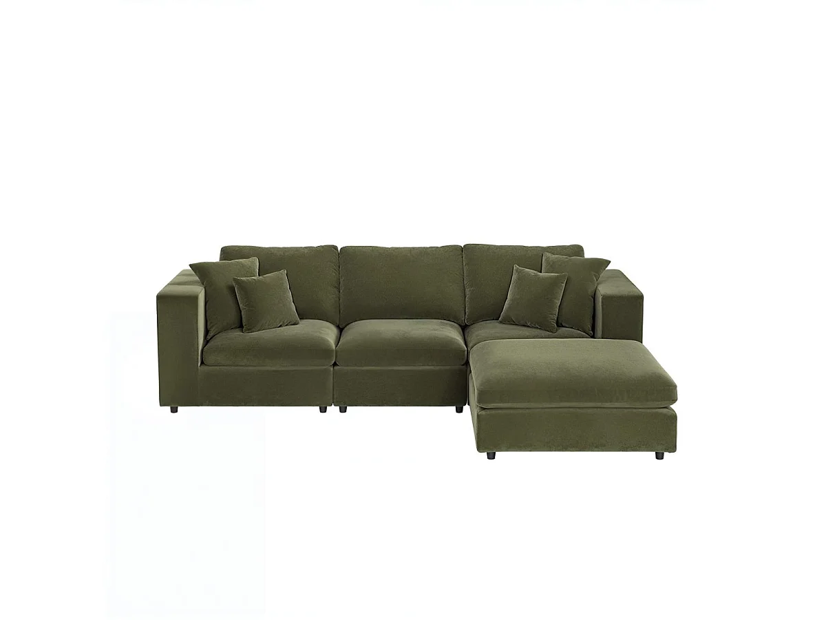 SOLACE+CO Asher 4 Seater Sofa with Reversible Footstool Khaki Green Velvet