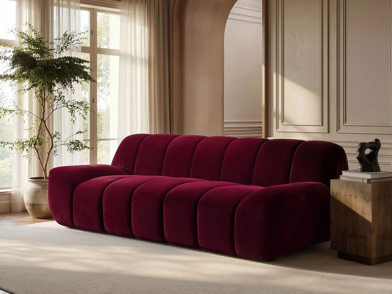 SOLACE+CO Macy Large 3 Seater Sofa Burnt Burgundy Velvet