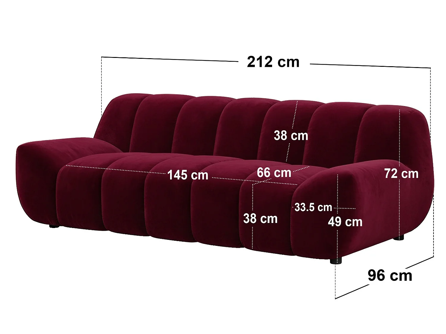 SOLACE+CO Macy Large 3 Seater Sofa Burnt Burgundy Velvet