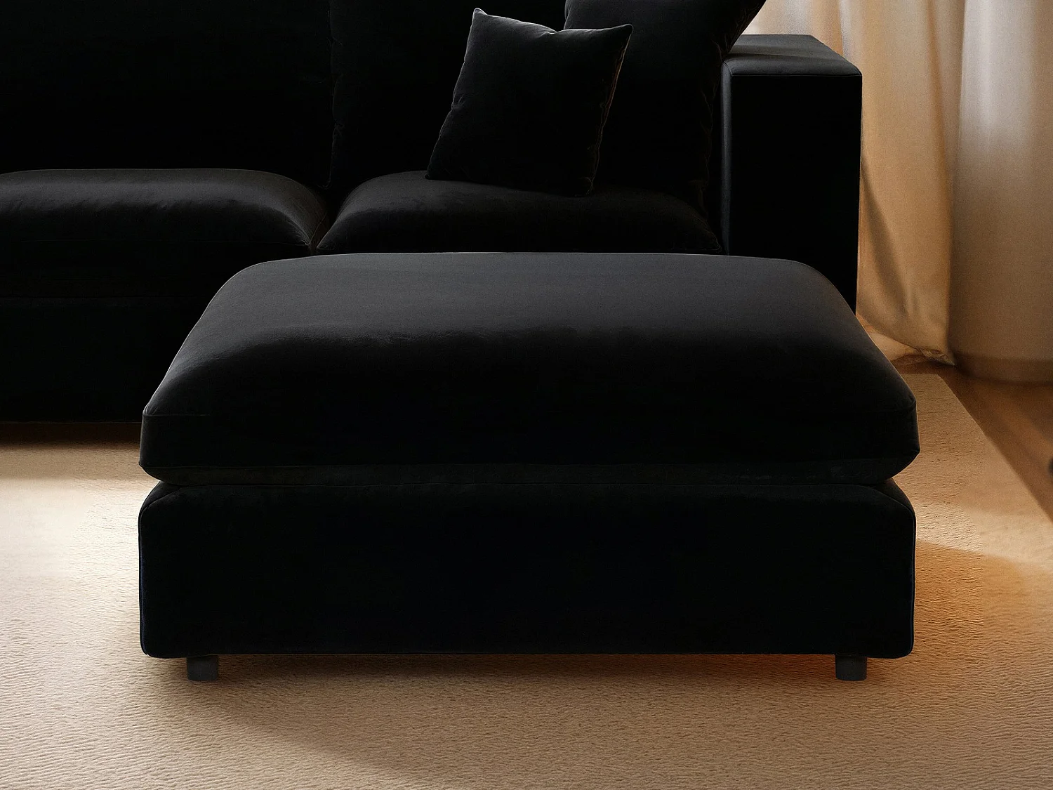 SOLACE+CO Asher 4 Seater Sofa with Reversible Footstool Black Velvet