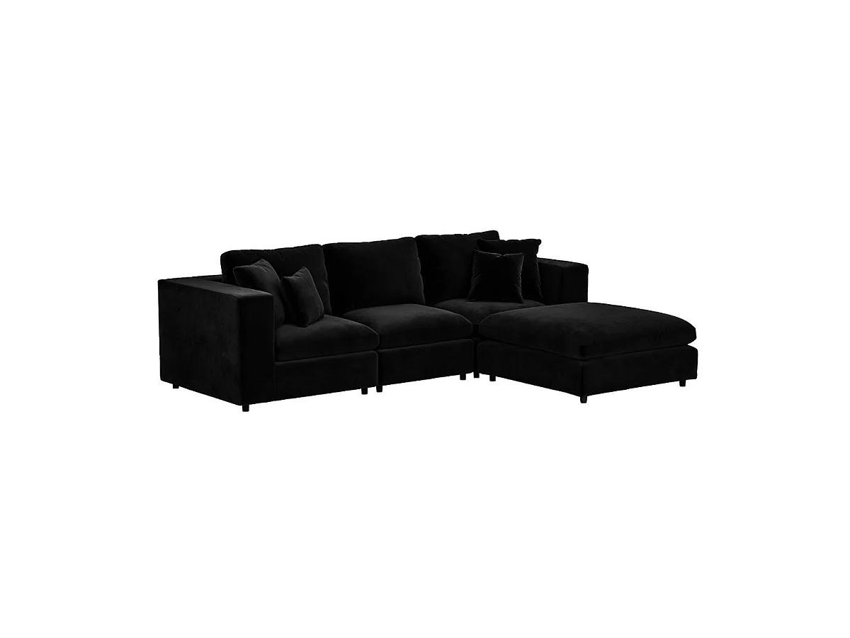 SOLACE+CO Asher 4 Seater Sofa with Reversible Footstool Black Velvet