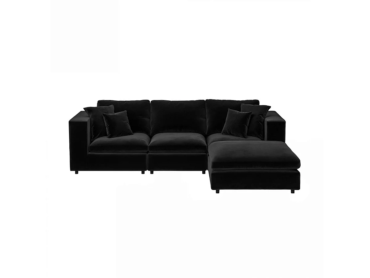 SOLACE+CO Asher 4 Seater Sofa with Reversible Footstool Black Velvet