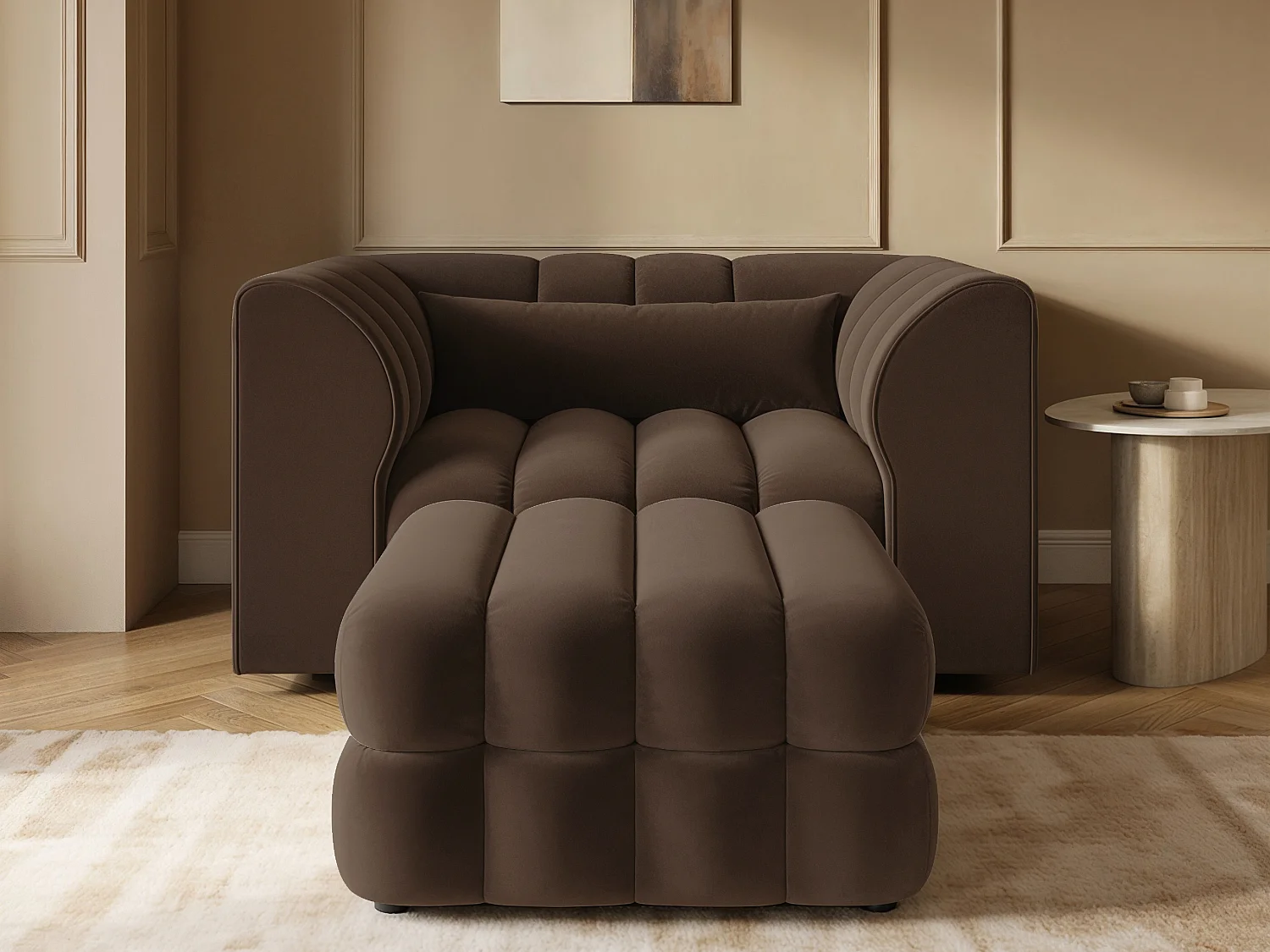 SOLACE+CO Halle Loveseat with Footstool - Brown