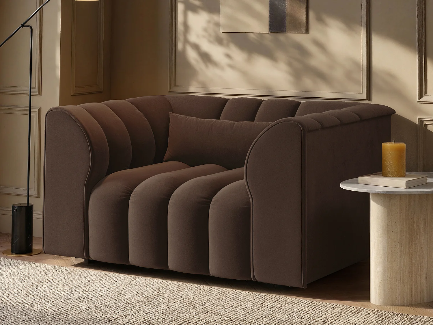 SOLACE+CO Halle Loveseat with Footstool - Brown