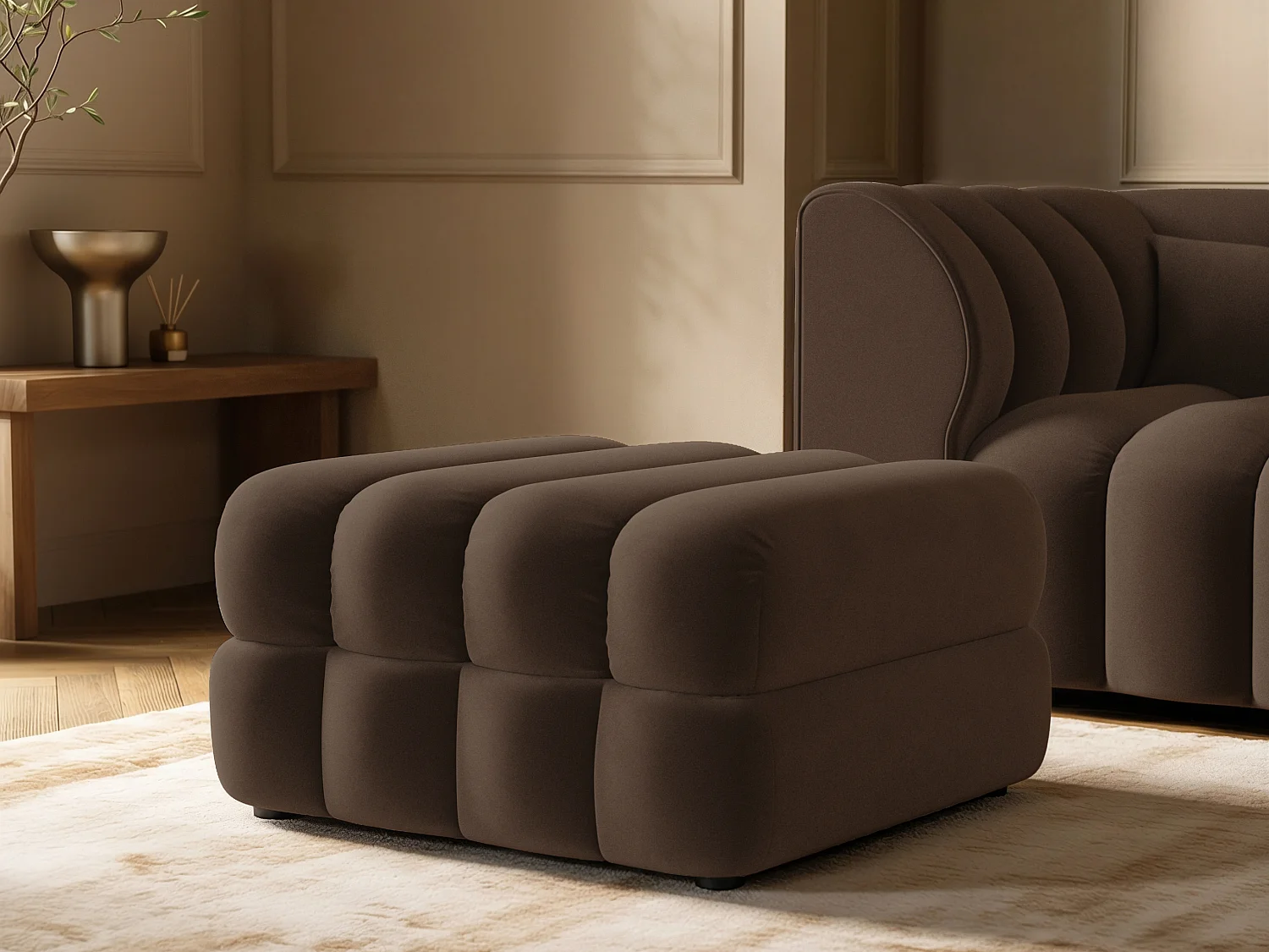 SOLACE+CO Halle Loveseat with Footstool - Brown