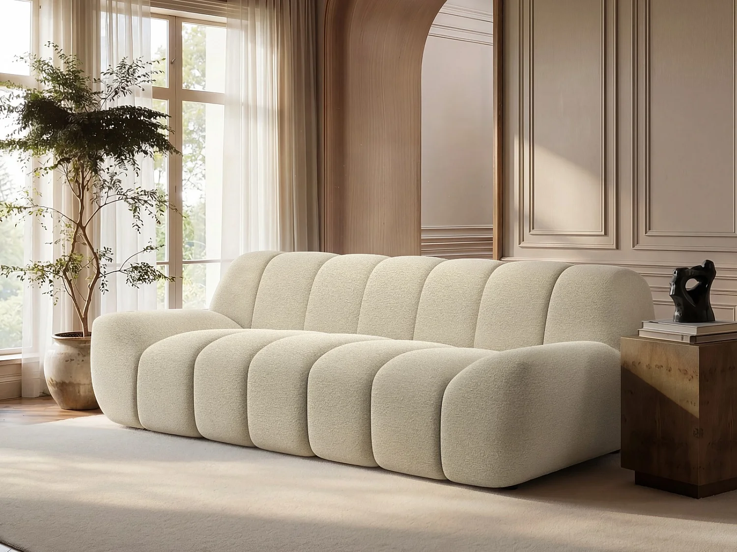 SOLACE+CO Macy Large 3 Seater Sofa Beige Chenille